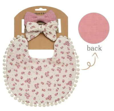 Babyset – Lätzchen und Haarband (Blumenmuster)