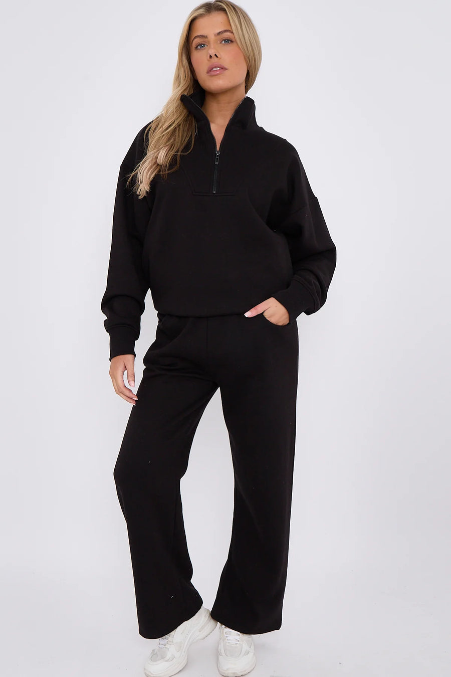 Fleece komplet s majicom na polovični zip i jogger hlačama