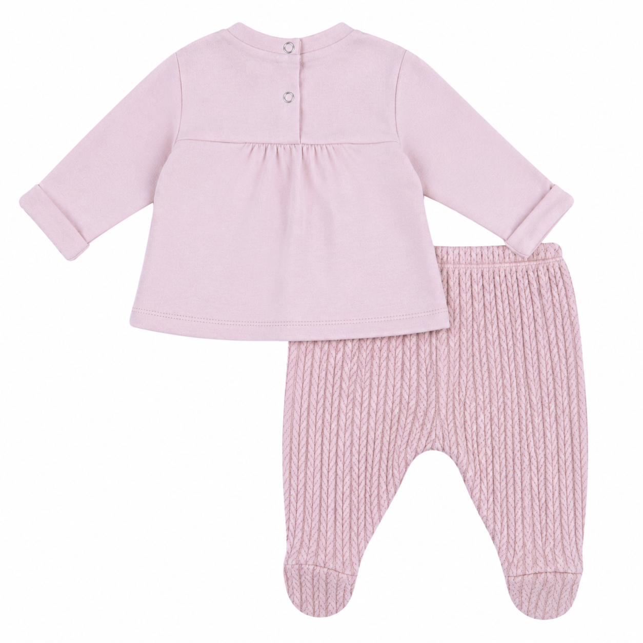 Chicco dvodijelni set za bebe s pletenim hlačicama – nježno roza