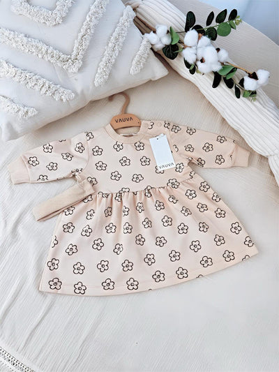 VAUVA Babykleid aus Bio-Baumwolle mit Schleife – Kirsch- und Blumenmotiv