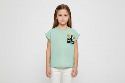 Kinder-T-Shirt mit Blumendetail – 100 % Baumwolle