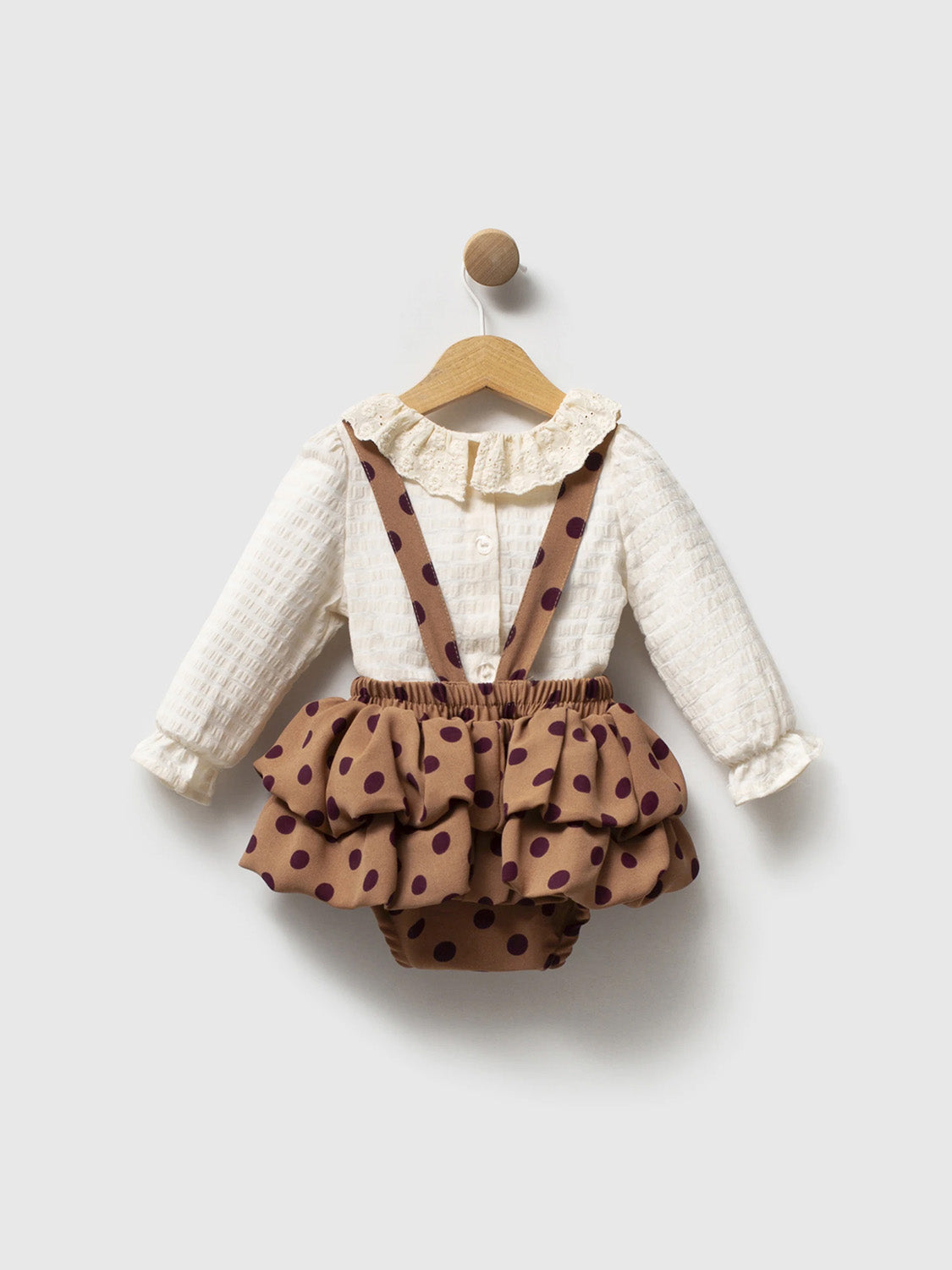 Cumino Komplet - Bijela Pamučna Majica & Polka Dot Overalls