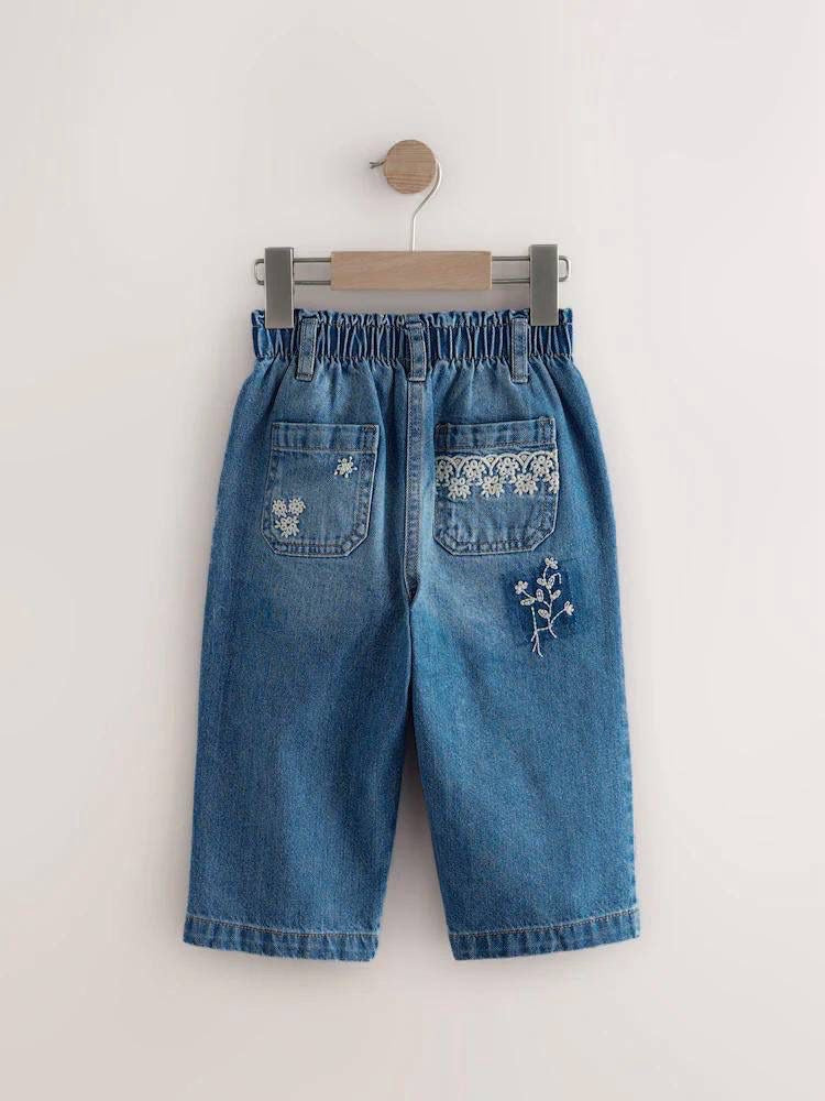 La'ciel Paris children's jeans with embroidery - blue denim, elastic waist