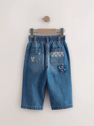 La'ciel Paris Kinderjeans mit Stickerei – blauer Denim, elastischer Bund