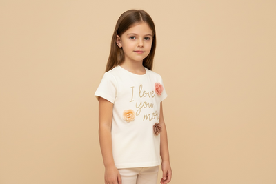 „Love You More“ T-Shirt mit 3D-Blumen – 100 % Baumwolle