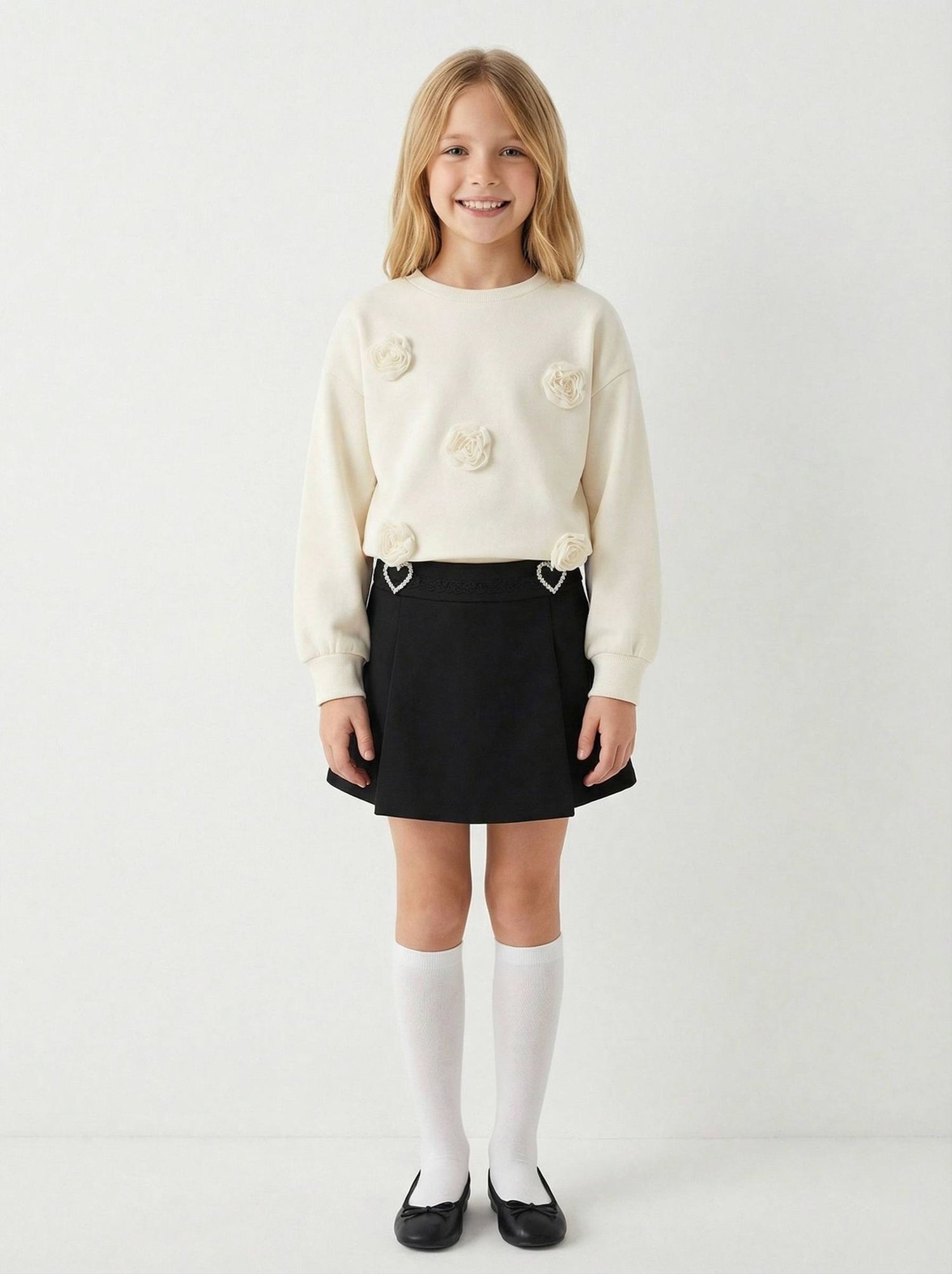 La’ciel Paris dječja majica s 3D ružama – krem / boja slonovače