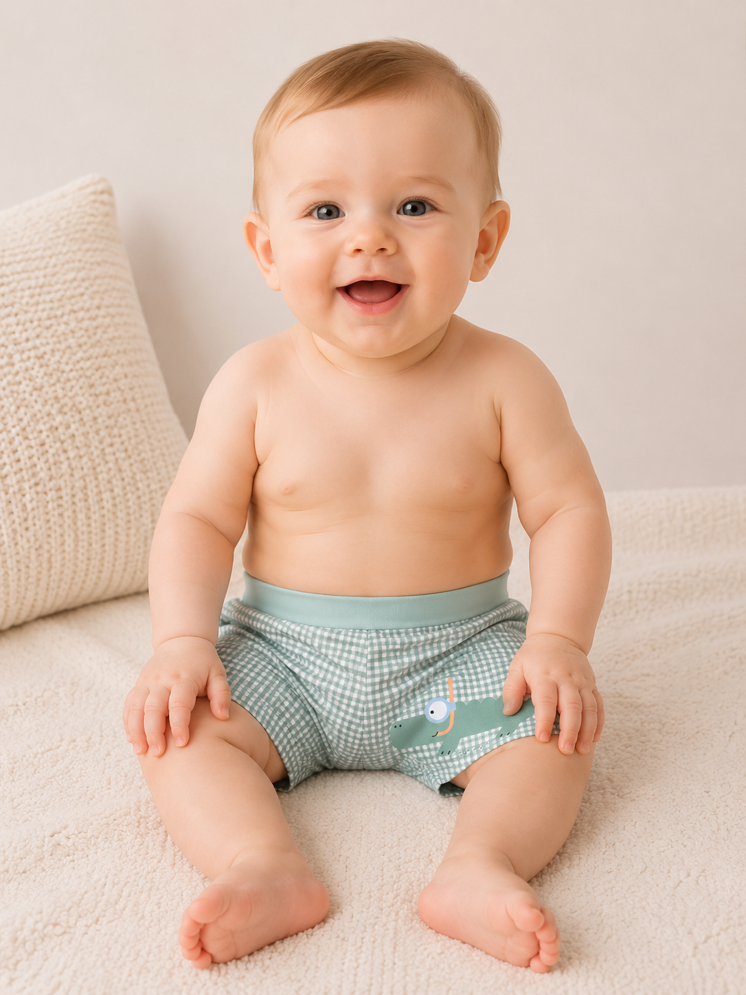 Chicco — Badeshorts mit Krokodil-Taucher | Mint-Vichy