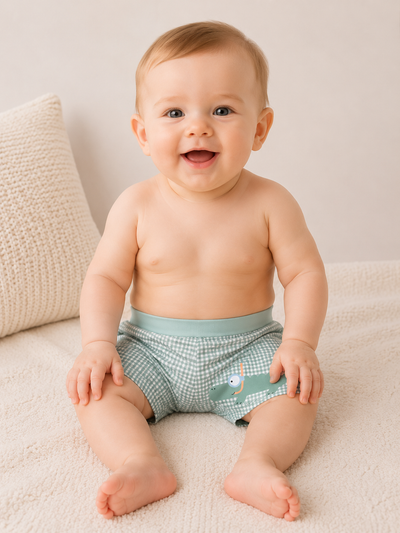 Chicco — Badeshorts mit Krokodil-Taucher | Mint-Vichy