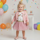 Children's set with pink jacket and plaid skirt