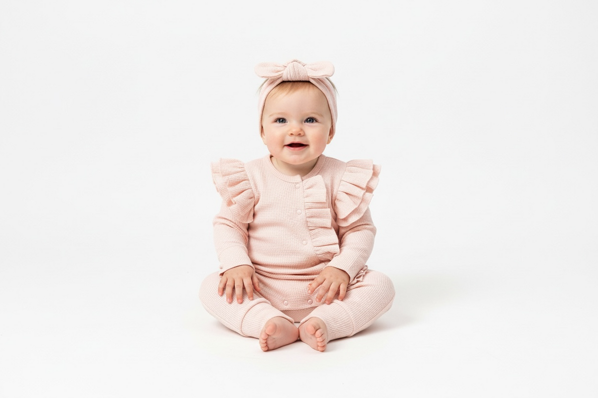 Baby set with ribbon – 100% cotton (3–9 months)