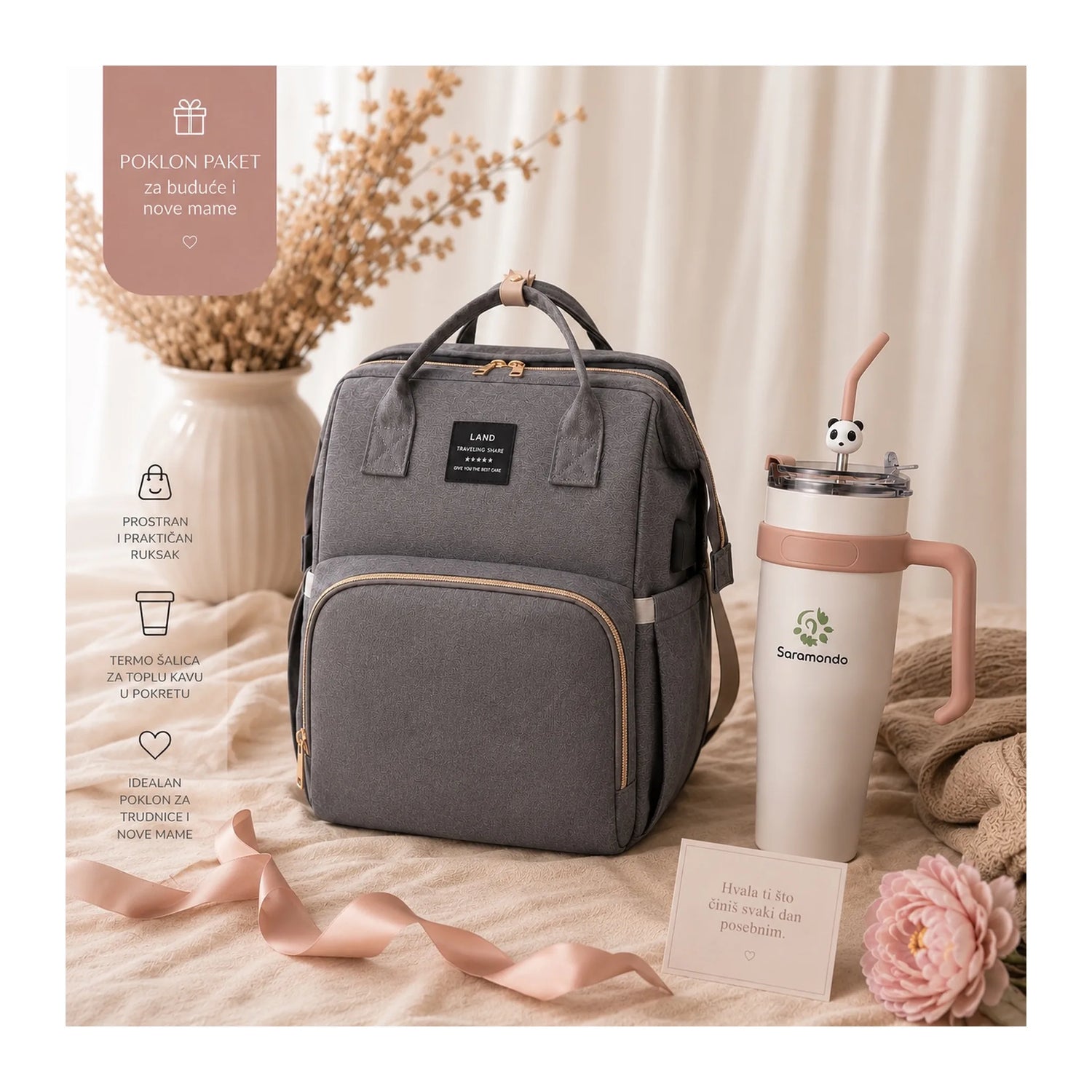 Mommy Essentials Gift Set – Ruksak i termo šalica za buduće i nove mame