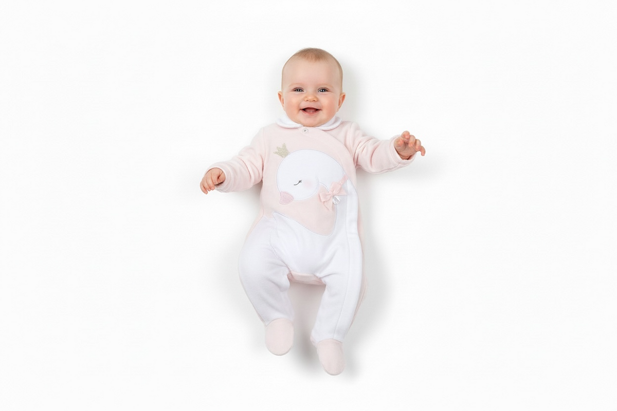 Chicco baby romper with feet and swan motif - light pink