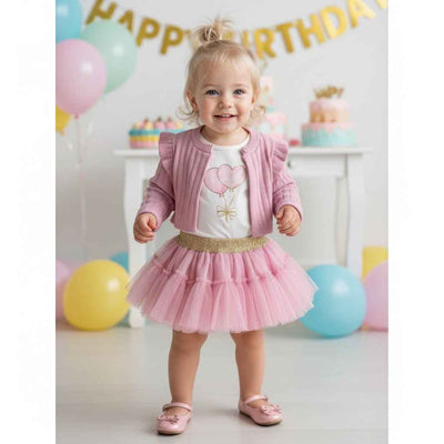 Kinderset mit Strickjacke, T-Shirt und Tüllrock