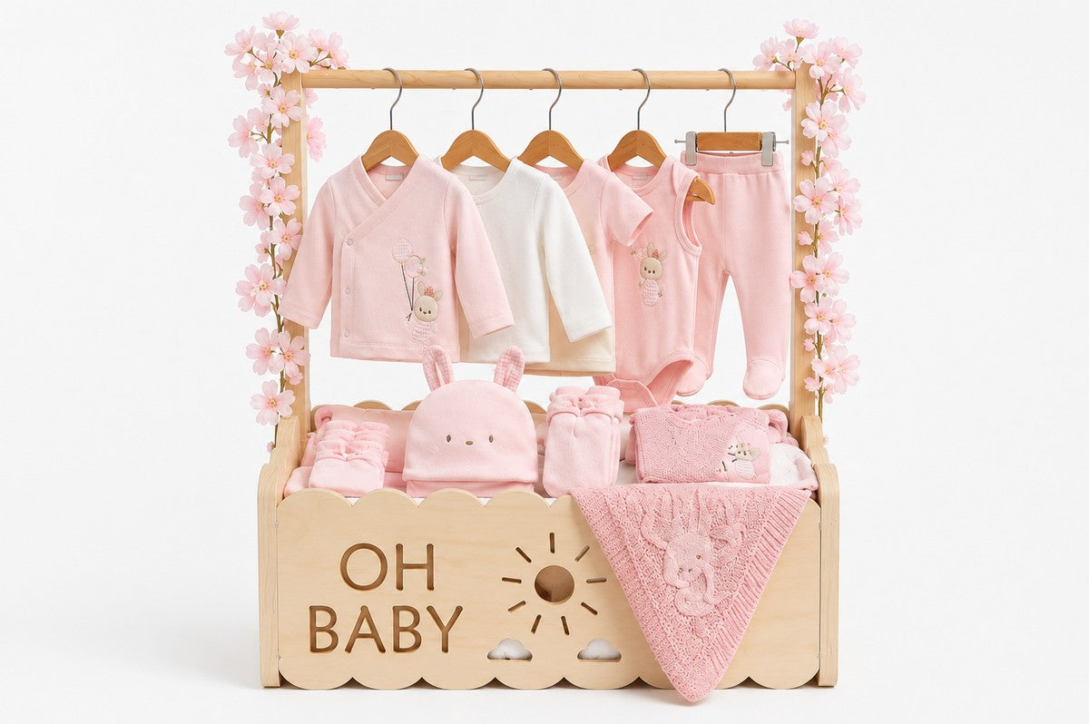 Premium Baby Shower Poklon Set (10 kom) u Drvenoj “OH BABY” Kutiji