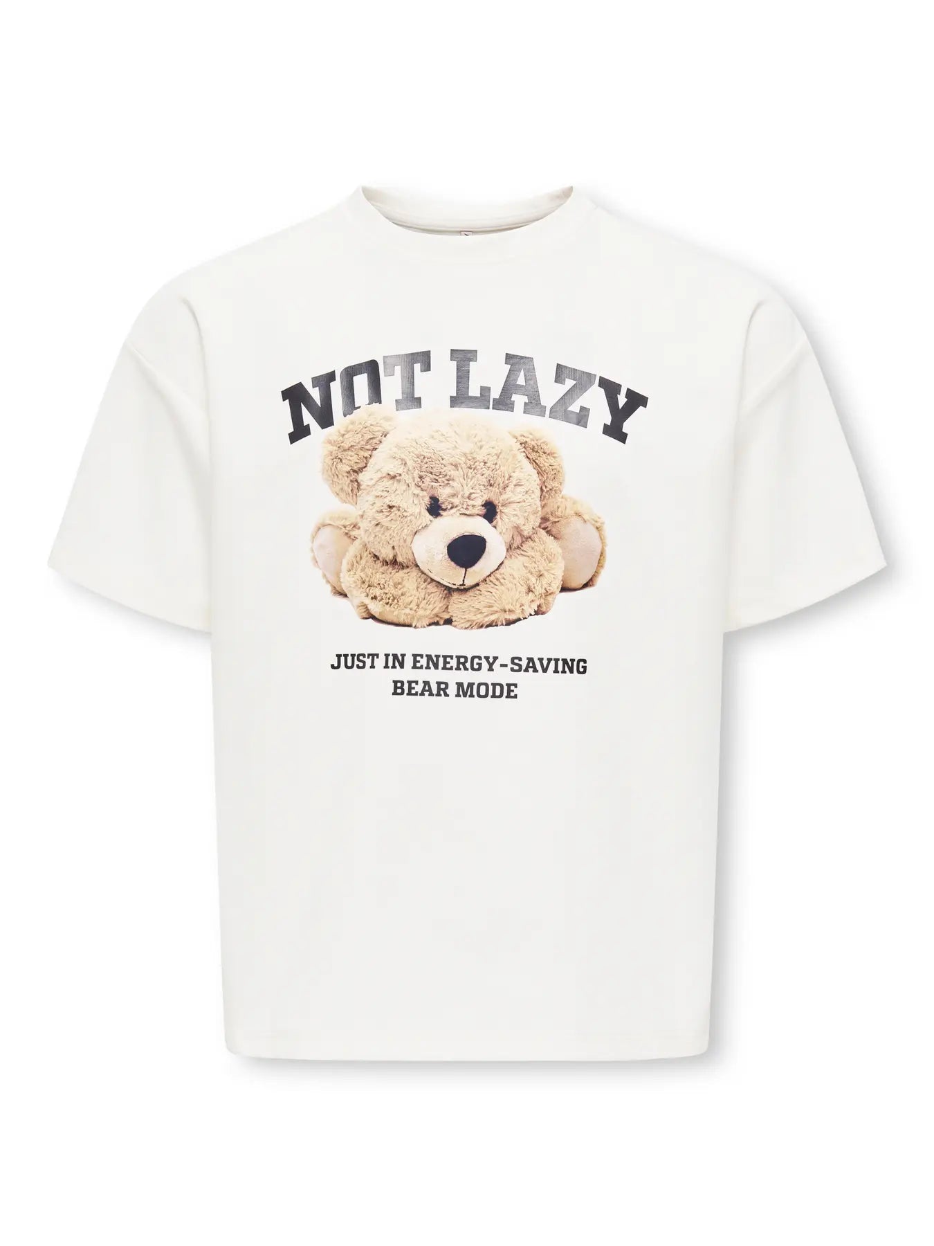Only Girls — T-Shirt "Not Lazy" mit Bärchen | Off White