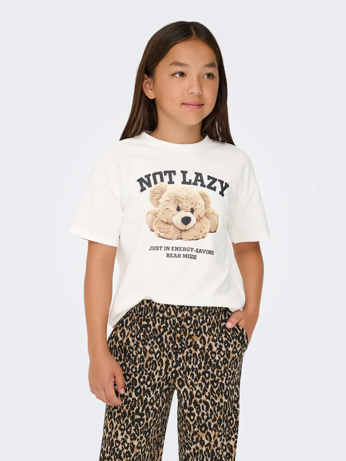 Only Girls — Majica kratkih rukava "Not Lazy" s medvjedićem | Off white