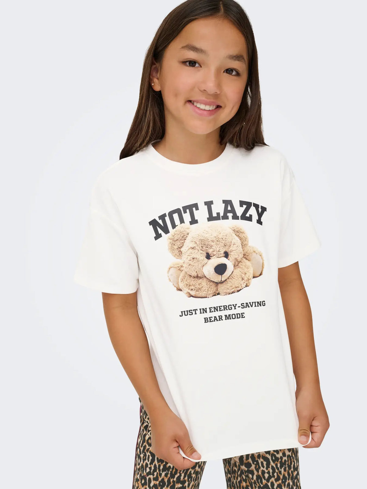 Only Girls — Majica kratkih rukava "Not Lazy" s medvjedićem | Off white