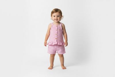 Zweiteiliges Set für Mädchen – rosa Karomuster