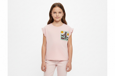 Kinder-T-Shirt mit Blumendetail – 100 % Baumwolle