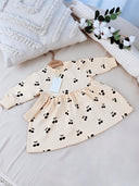 VAUVA children's organic cotton dress with ribbon - Cherry and Flower motif