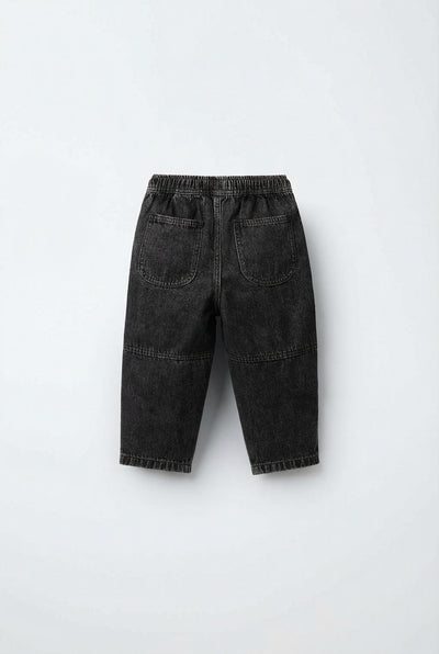 La'ciel Paris Kinder-Jeanshose - schwarzer gewaschener Denim (elastischer Bund)