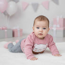 Chicco dječji set – roza majica i sive tajice s motivom mede