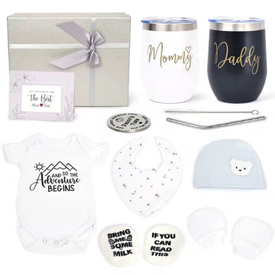 Geschenkpaket für frischgebackene Eltern – Gold- oder Silberbox | Originelles Geschenk zur Babyparty