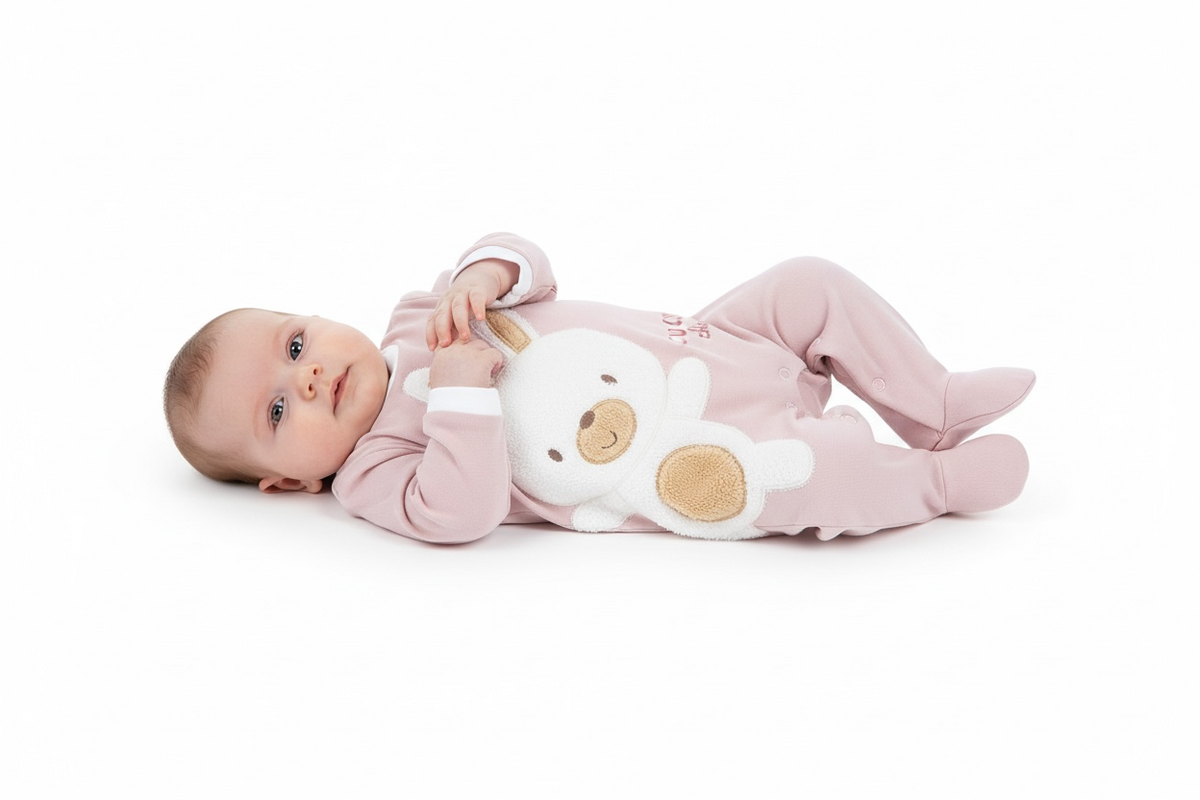 Chicco plush bunny bodysuit – pink, with feet