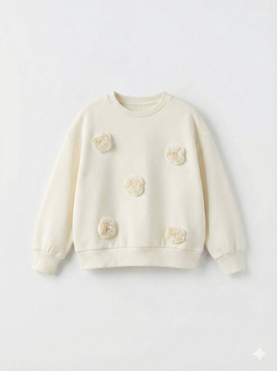La'ciel Paris Kinder-T-Shirt mit 3D-Rosenmotiv – creme/elfenbein