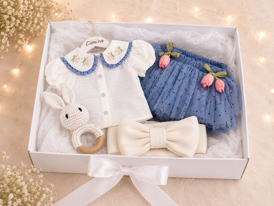 Geschenkset für Mädchen | Elegante blaue Tulpe Baby-Geschenkbox