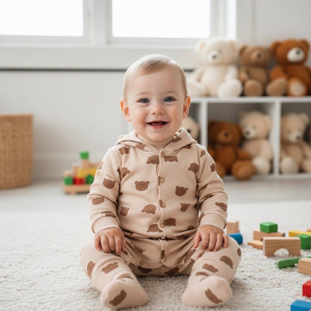 Vauva kombinezon za bebe s motivom mede od organskog pamuka