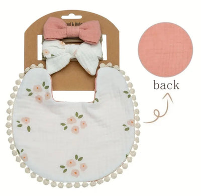 Babyset – Lätzchen und Haarband (Blumenmuster)