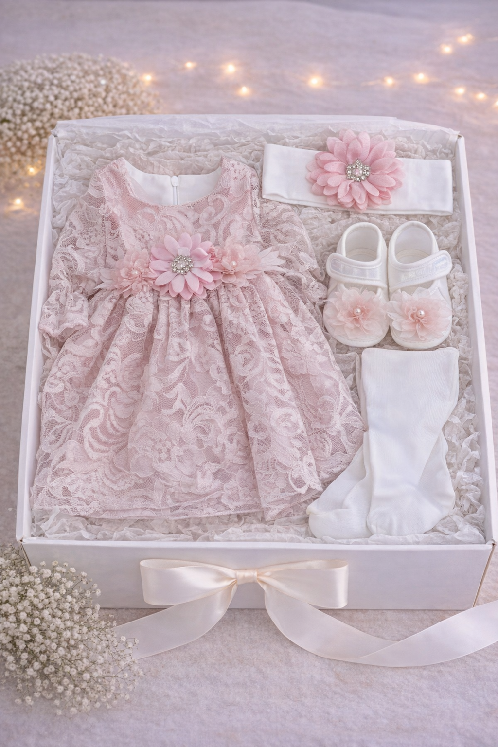 Svečani set za bebe u nježno ružičastoj boji