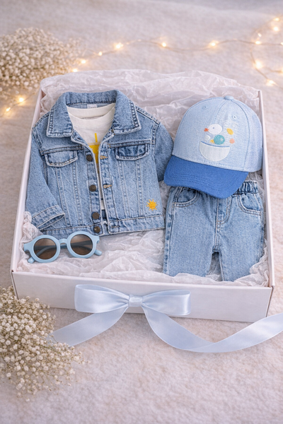 Premium Denim Baby Set – luxuriöses Geschenkset