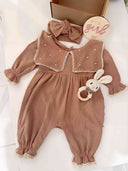 Tamnosmeđi baby set s čipkastim detaljima i zekom