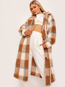 Plaid teddy borg coat – longline cut 