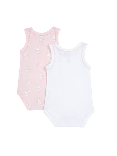 My First Chicco — Ärmelloser Body, 2 Stück mit Schwänen | Rosa + Weiß