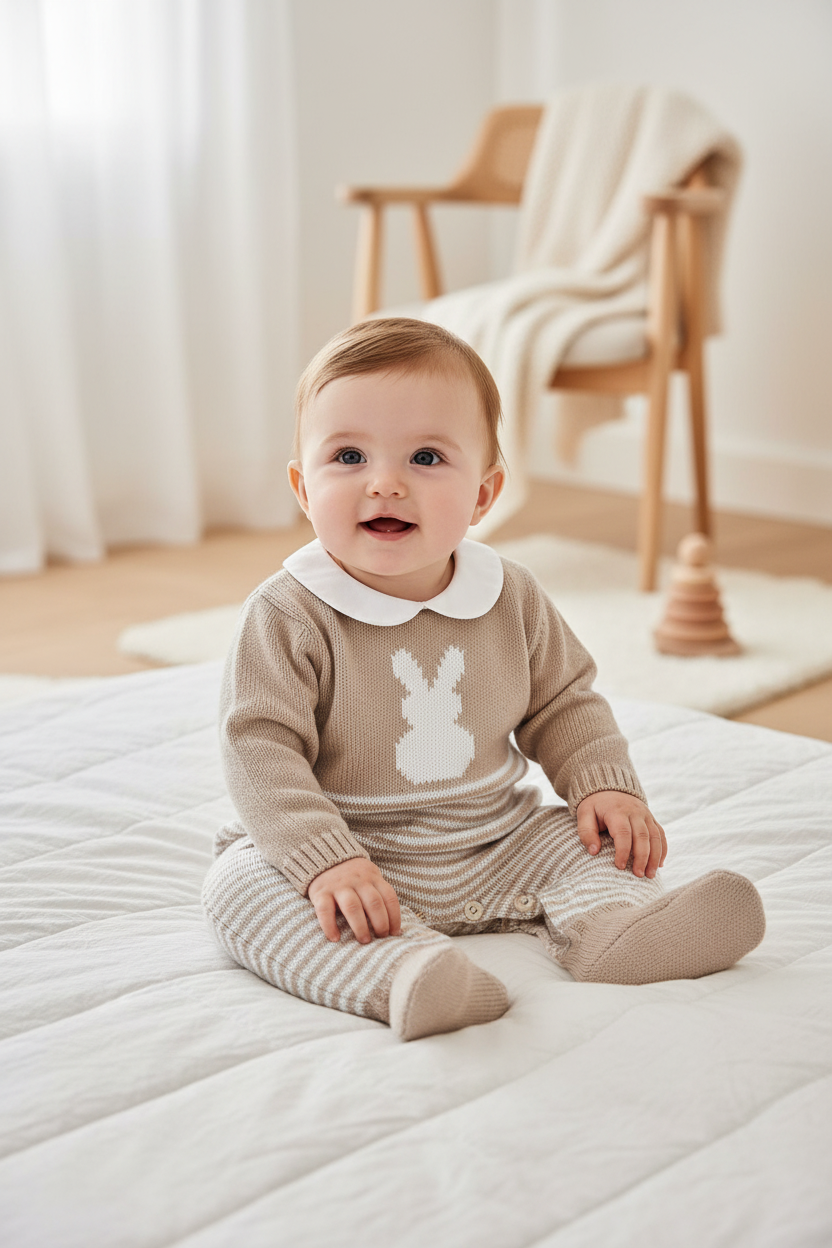 Chicco knitted bodysuit "Rabbit" with legs - FSC® and OEKO-TEX®