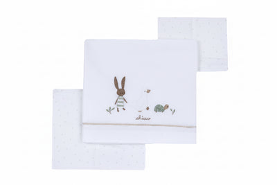 Chicco Bettlaken + Kissenbezug (Hase, Schildkröte und Ente)