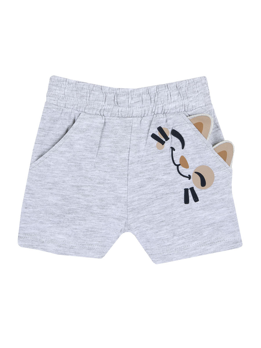 Chicco — Kurze Hose mit Katzenapplikation | Hellgrau meliert