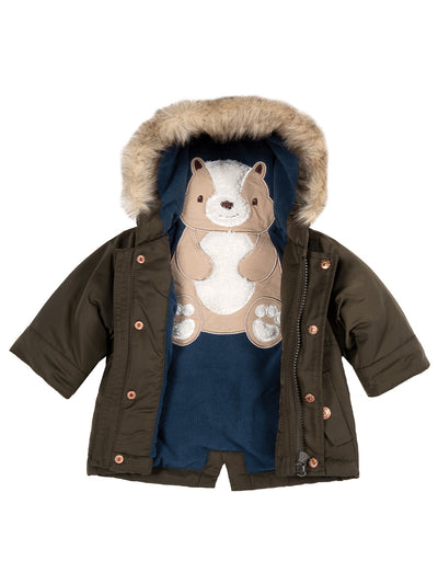Chicco winter jacket with hood and faux fur - model "Chipmunk", olive