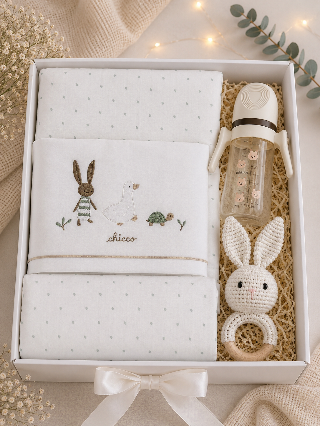 Baby Gift Set – Posteljina, bočica i zvečkica