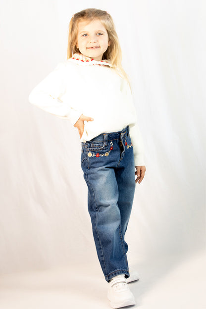 Children's matching set - jeans and sweater with embroidered details