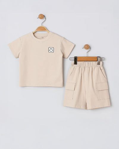 Kinderset "Smiley" - T-Shirt und Cargoshorts, 100% Baumwolle