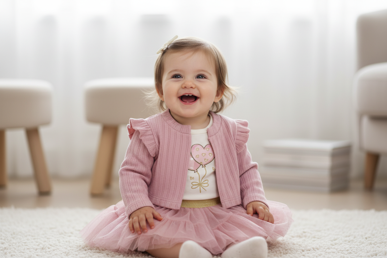 Kinderset mit Strickjacke, T-Shirt und Tüllrock