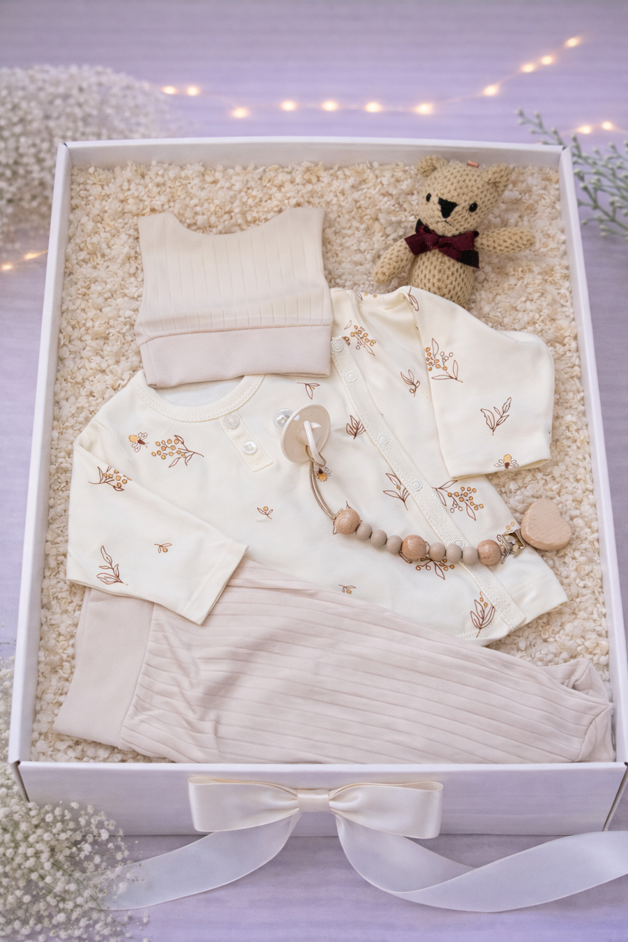 Poklon paket za bebu u neutralnim cream i beige tonovima