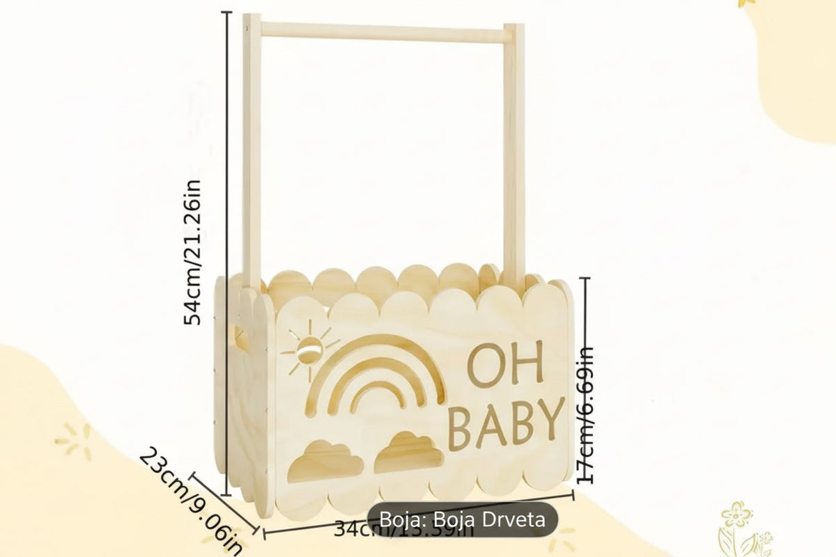 Premium Baby Shower Poklon Set (10 kom) u Drvenoj “OH BABY” Kutiji