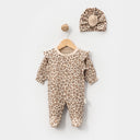 Organic cotton jumpsuit "Leopard" with turban cap - 100% cotton (0-9 months)