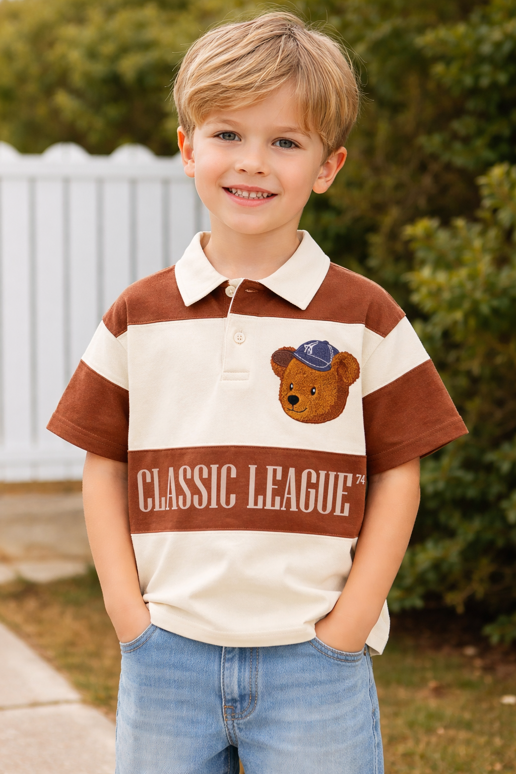 La'ciel Paris Kinder-Poloshirt "Classic League 74" - creme/braun (gestreift)