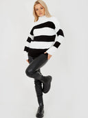 Striped knitted sweater with high collar 